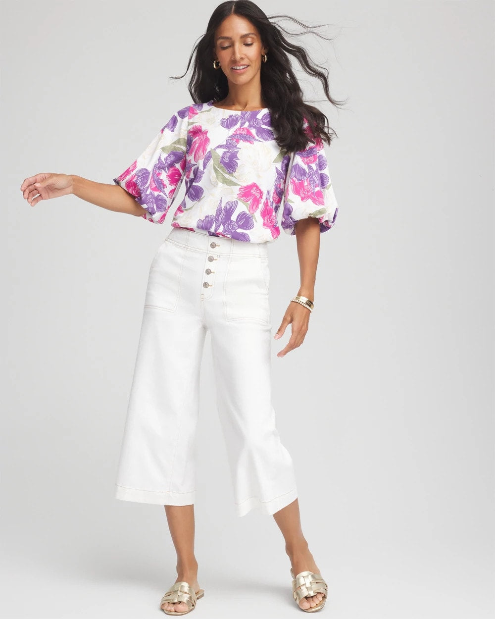 Floral Bubble Sleeve Top - US 1093