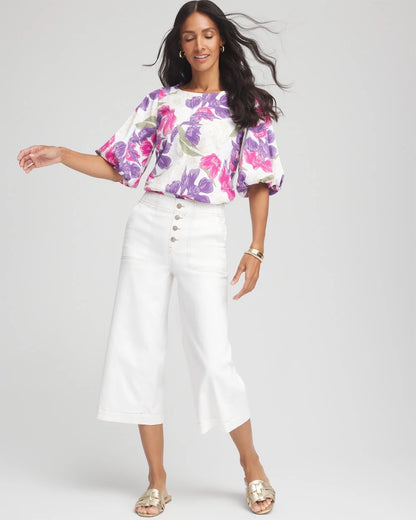Floral Bubble Sleeve Top - US 1093