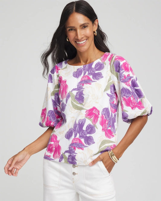 Floral Bubble Sleeve Top - US 1093