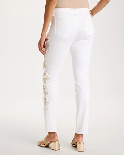 No Stain Girlfriend Floral Embellished Slim Ankle Jeans - US 0538