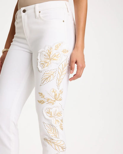 No Stain Girlfriend Floral Embellished Slim Ankle Jeans - US 0538