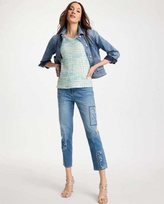 Floral Patchwork Girlfriend Crop Jeans - US 3859