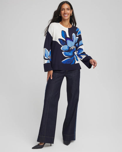 Floral Intarsia Crewneck Pullover - US 0038
