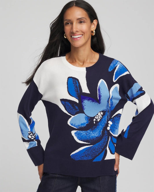 Floral Intarsia Crewneck Pullover - US 0038