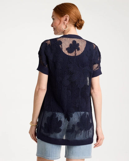 Cotton-Blend Crochet Cocoon Cardigan - US 2031