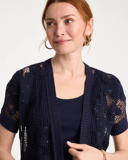 Cotton-Blend Crochet Cocoon Cardigan - US 2031