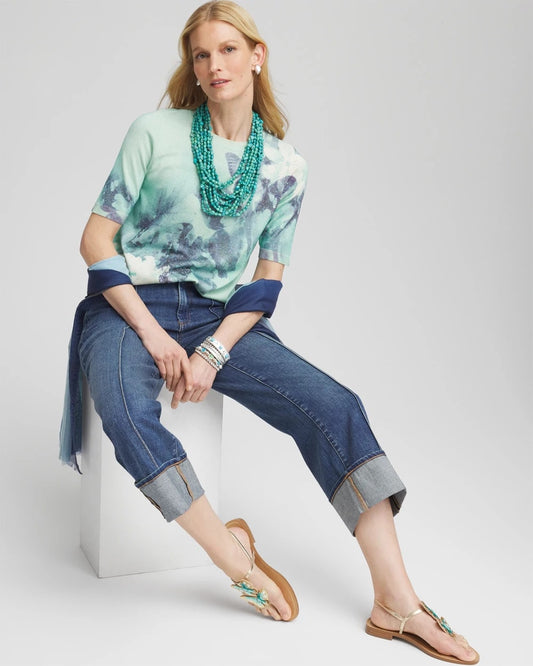 Metallic Butterfly Print Sweater Tee - US 5229