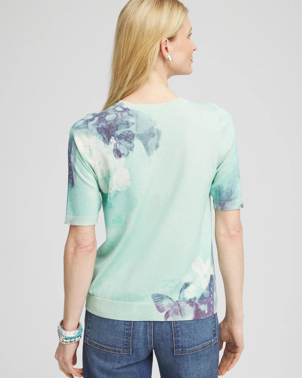 Metallic Butterfly Print Sweater Tee - US 5229
