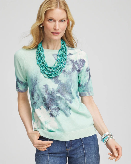Metallic Butterfly Print Sweater Tee - US 5229