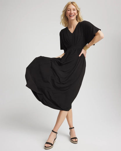 Flutter-Sleeved Jersey Maxi Dress - US 3086