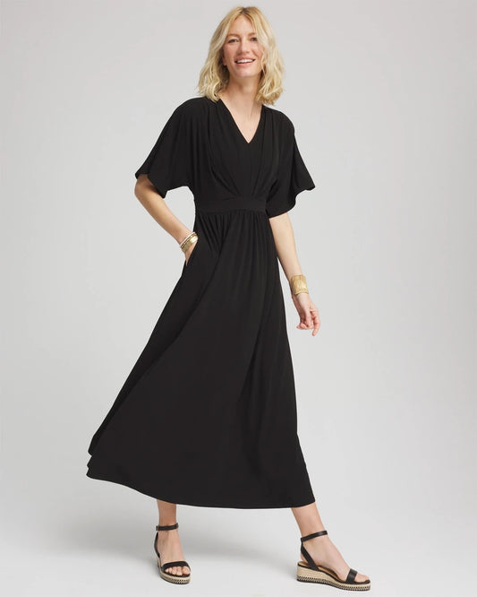 Flutter-Sleeved Jersey Maxi Dress - US 3086