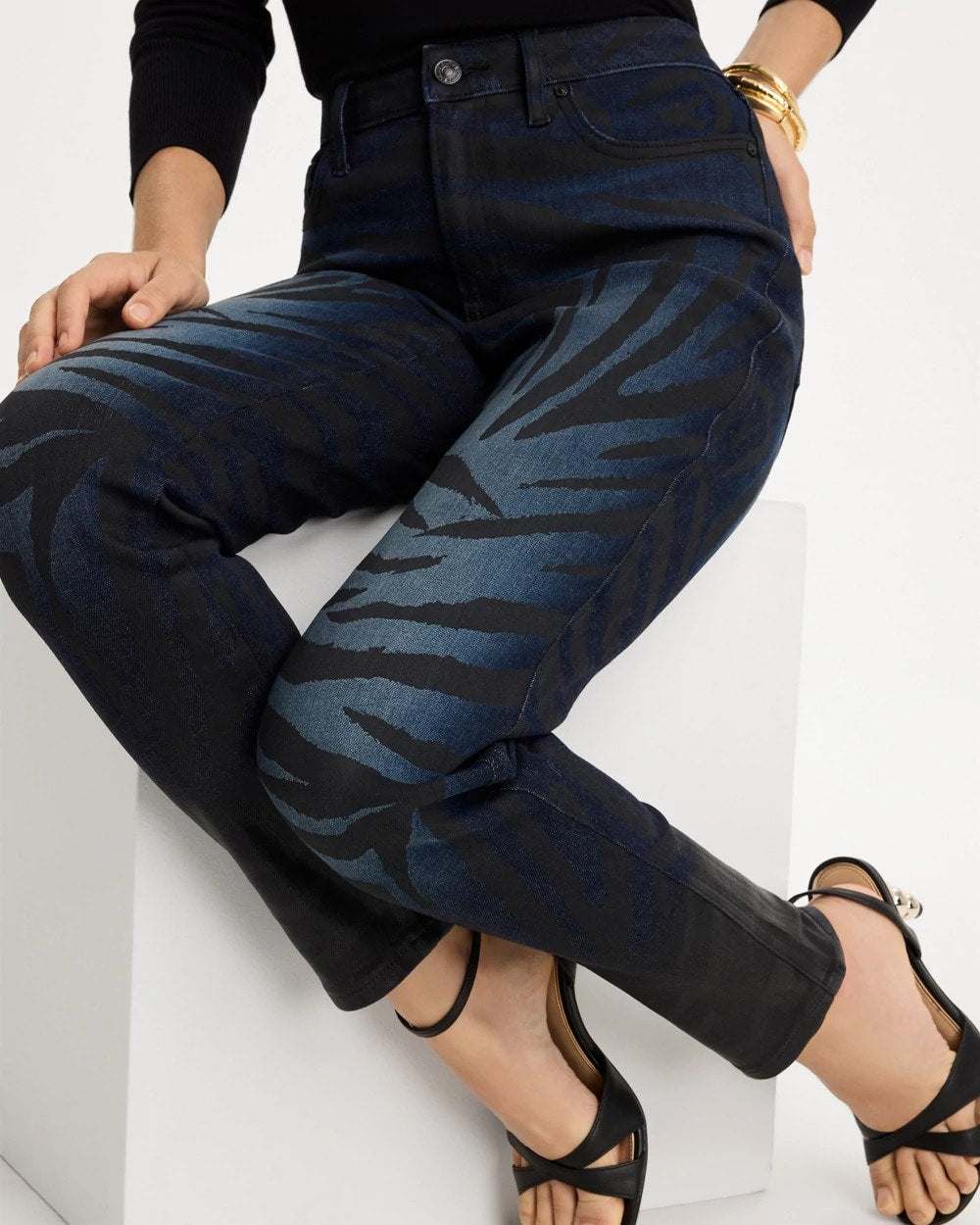 Ombre Zebra Animal Skinny Ankle Jeans - US 5045