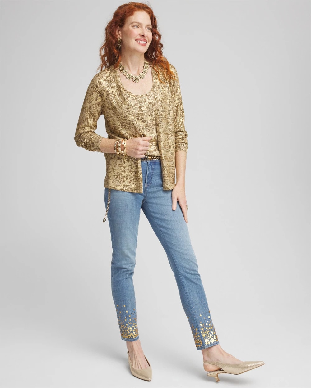 Foil Print Long-sleeve Cardigan - US 4386