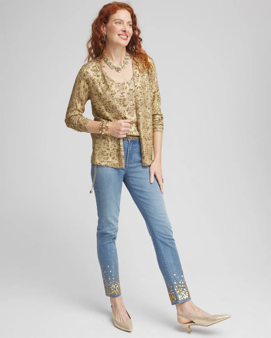 Foil Print Long-sleeve Cardigan - US 4386