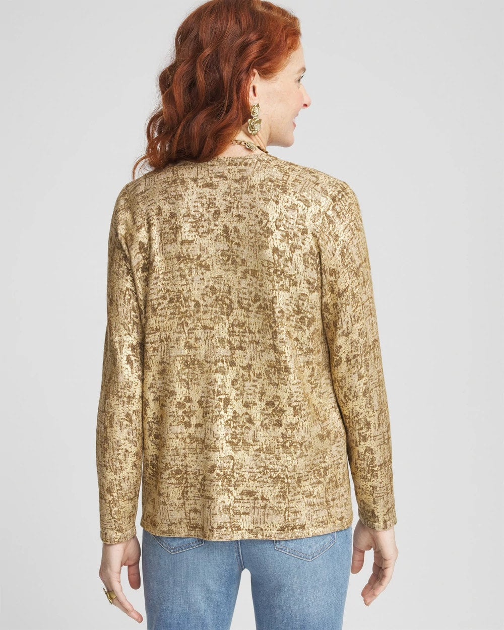Foil Print Long-sleeve Cardigan - US 4386