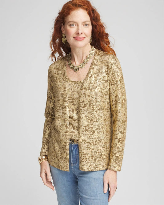 Foil Print Long-sleeve Cardigan - US 4386
