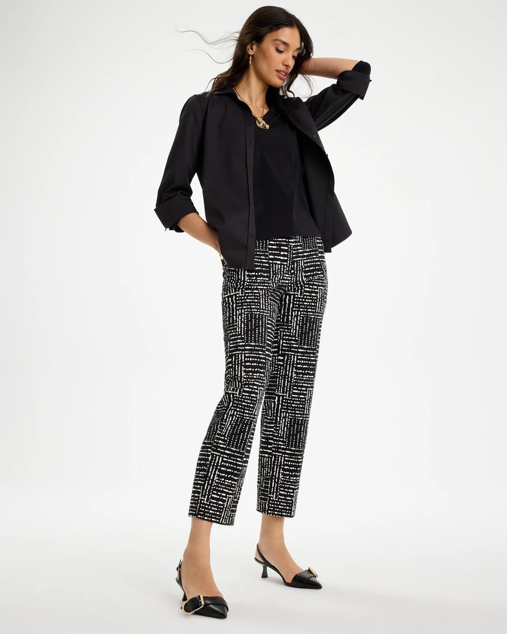 Emme Fly Front Straight Printed Crop Pants - US 1587