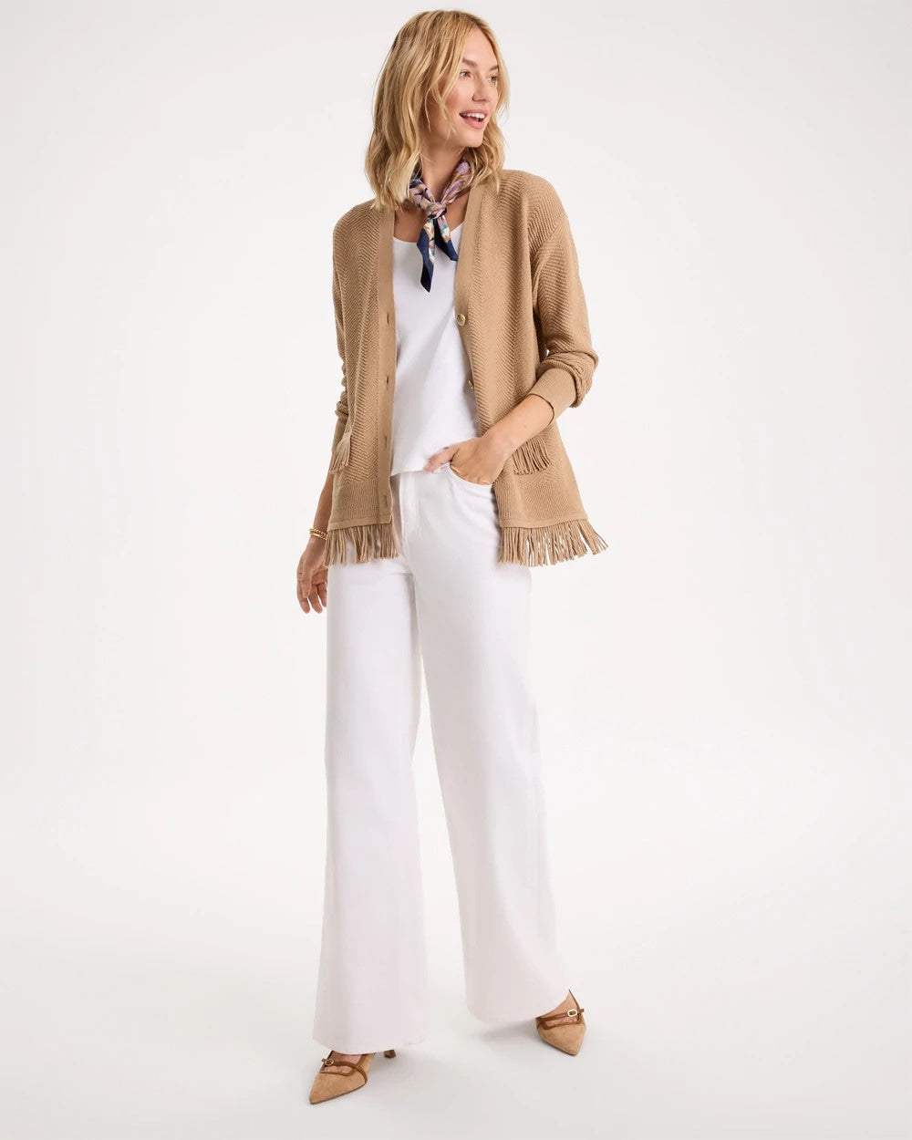 Cotton-Blend Fringed Long-Sleeve Cardigan - US 4546