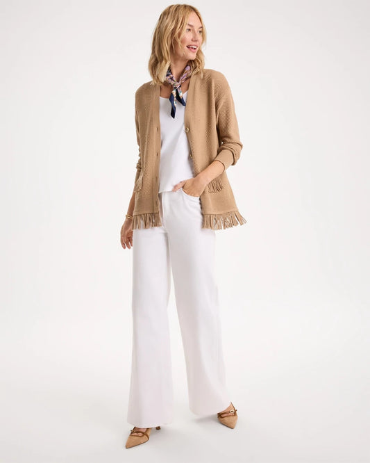 Cotton-Blend Fringed Long-Sleeve Cardigan - US 4546