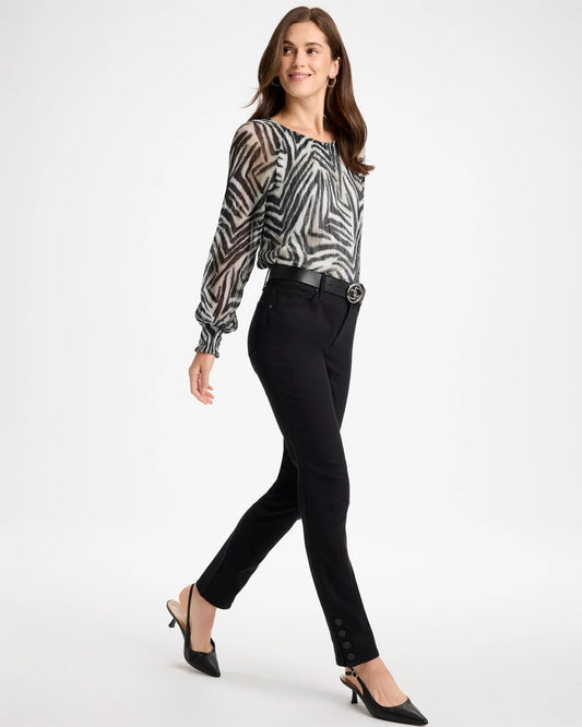 Girlfriend Slim Faux Leather Hem Ankle Jeans - US 7681