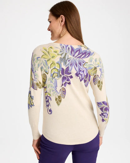 Ella Garden Print Long-Sleeve Pullover Sweater - US 8713