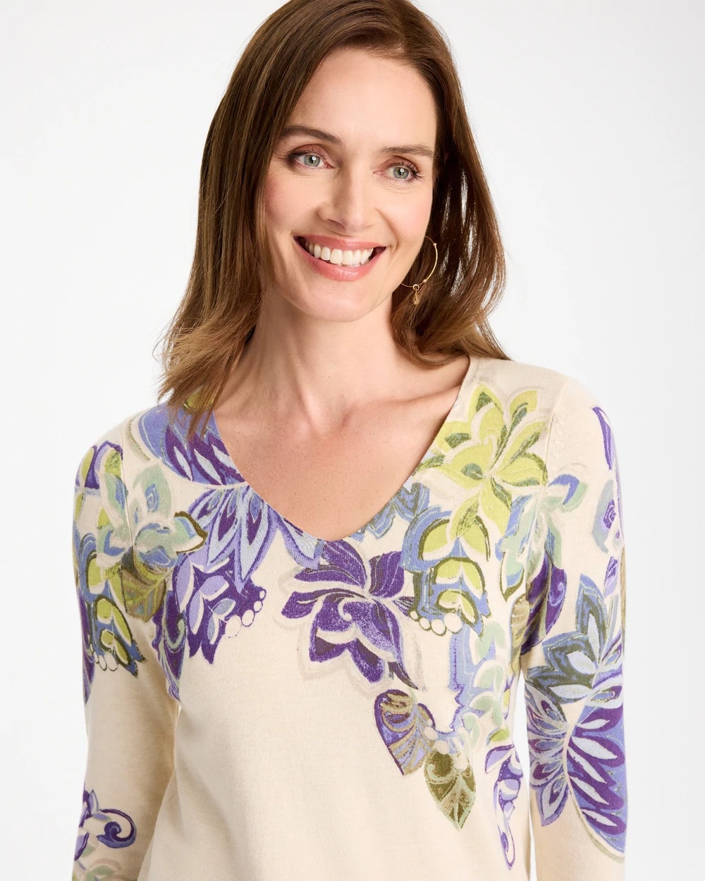 Ella Garden Print Long-Sleeve Pullover Sweater - US 8713