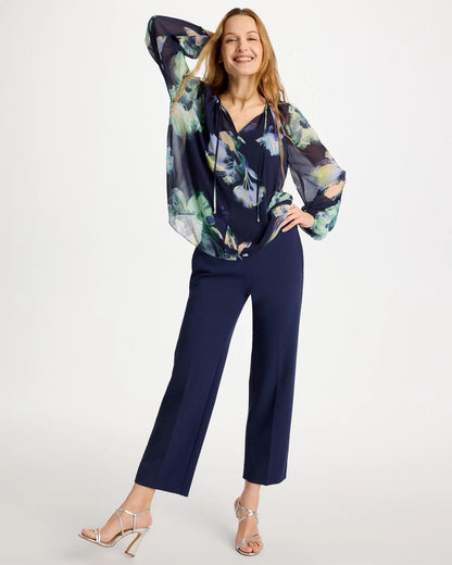 Crinkle Chiffon Tie-Front Blouse - US 9428