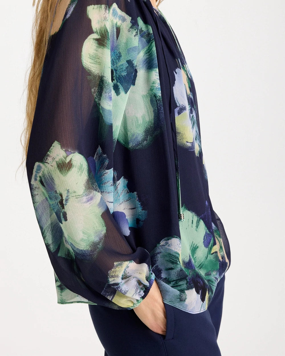 Crinkle Chiffon Tie-Front Blouse - US 9428
