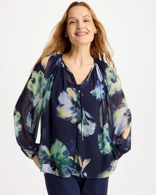 Crinkle Chiffon Tie-Front Blouse - US 9428