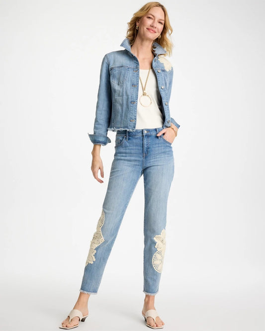 Girlfriend Slim Crochet Fray Ankle Jeans - US 4808