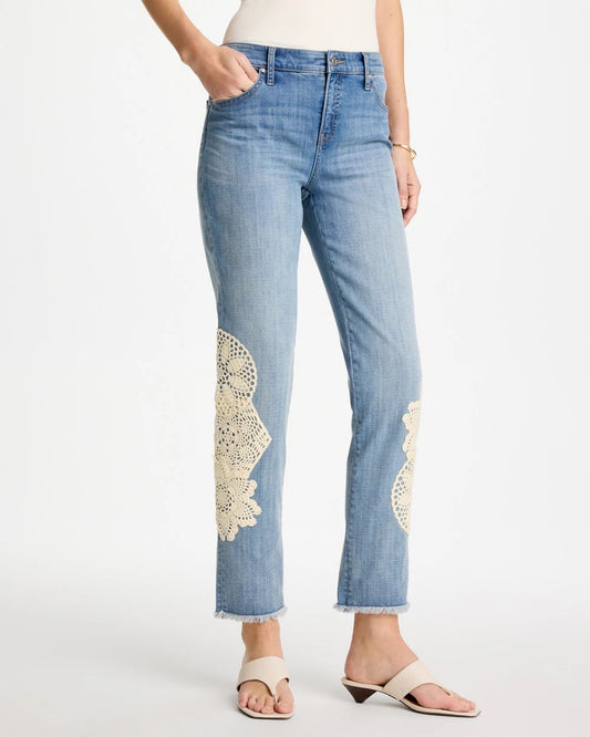 Girlfriend Slim Crochet Fray Ankle Jeans - US 4808