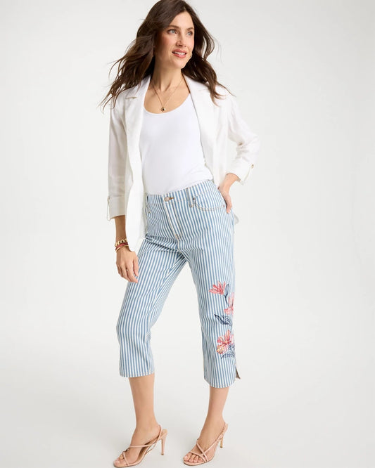 Girlfriend Slim Striped Capri Jeans - US 4545