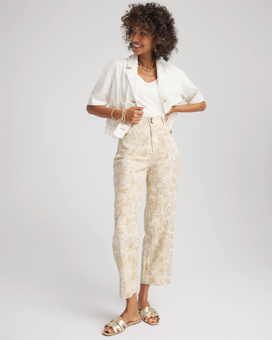 Printed Cropped Straight-Leg Pants - US 7822