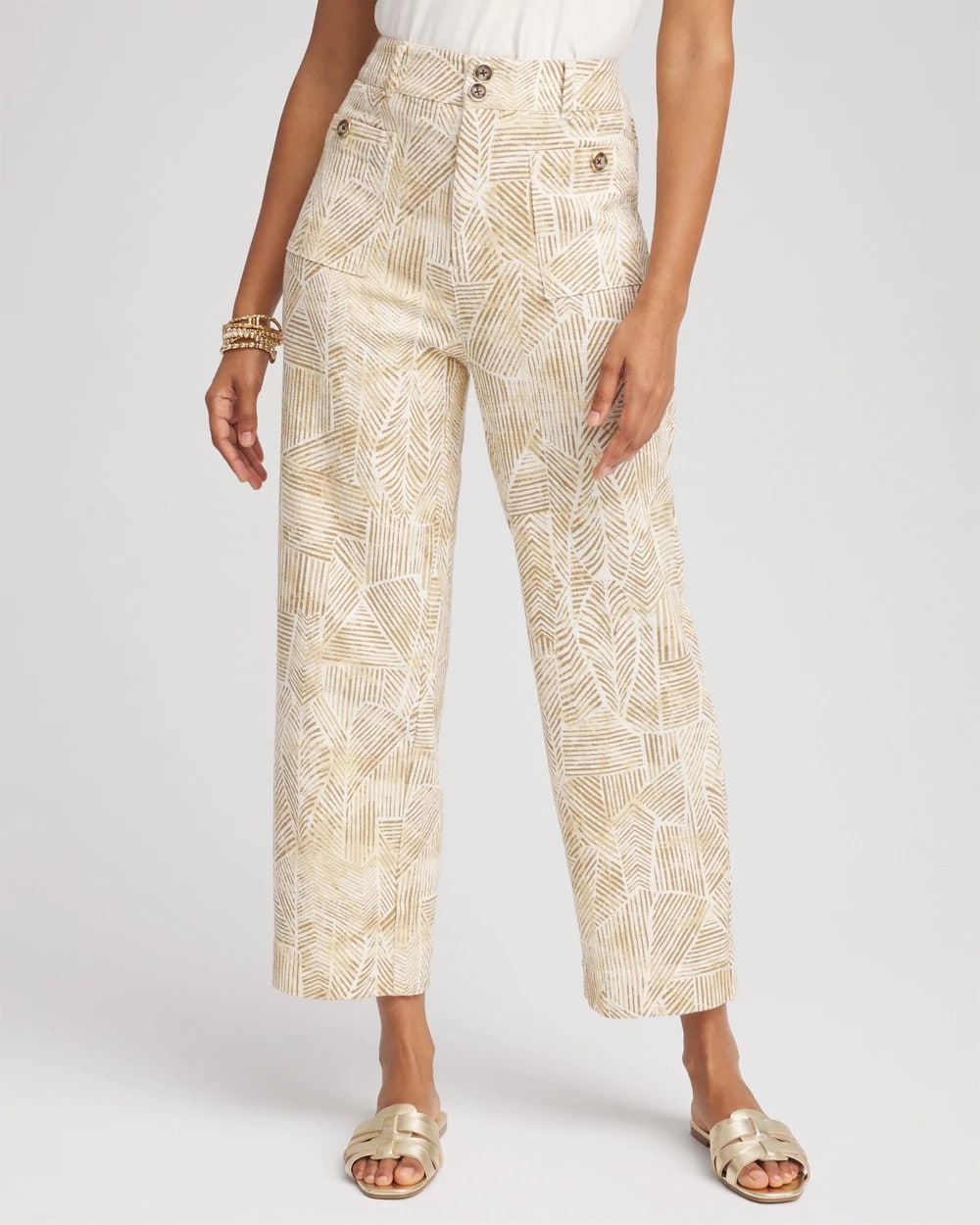 Printed Cropped Straight-Leg Pants - US 7822