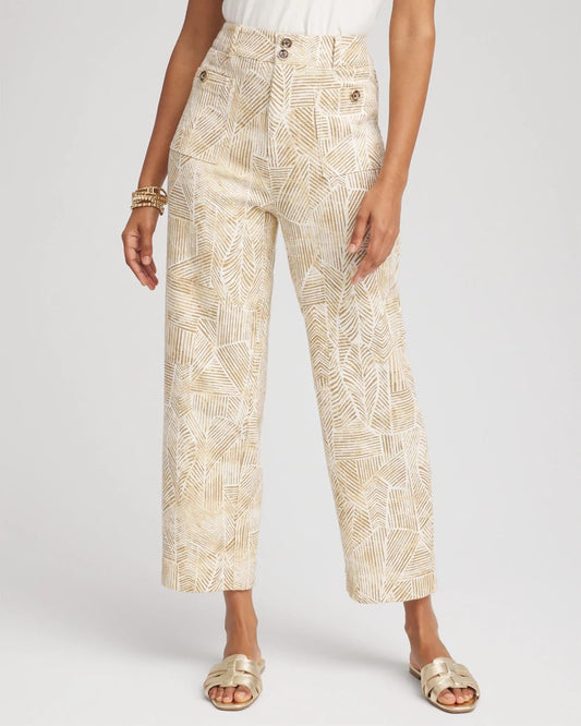 Printed Cropped Straight-Leg Pants - US 7822