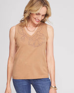 Floral Heatset V-neck Sweater Tank - US 0109