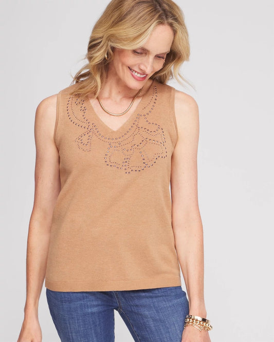 Floral Heatset V-neck Sweater Tank - US 0109