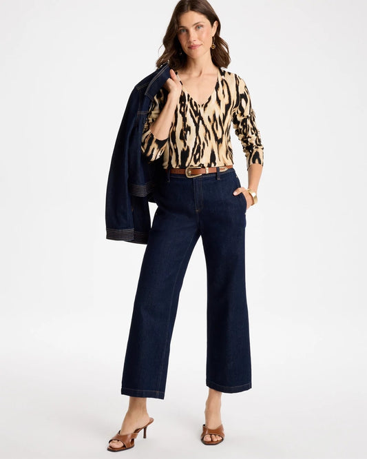 Ella Ikat Print V-Neck Pullover Sweater - US 0998