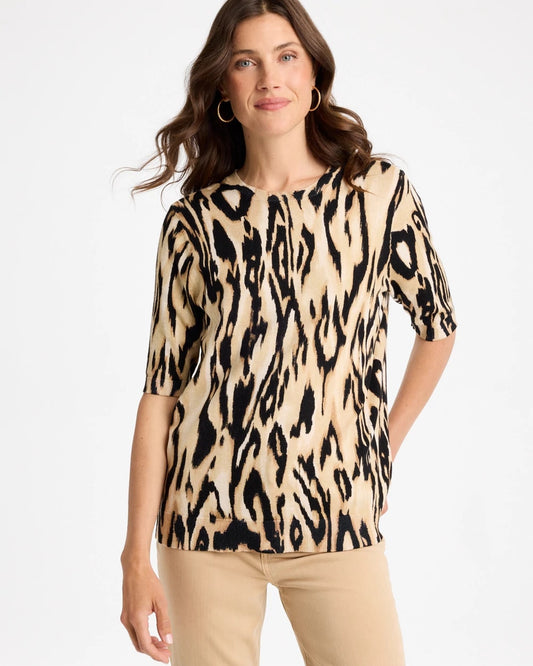 Ella Ikat Print Short-Sleeve Sweater - US 3554