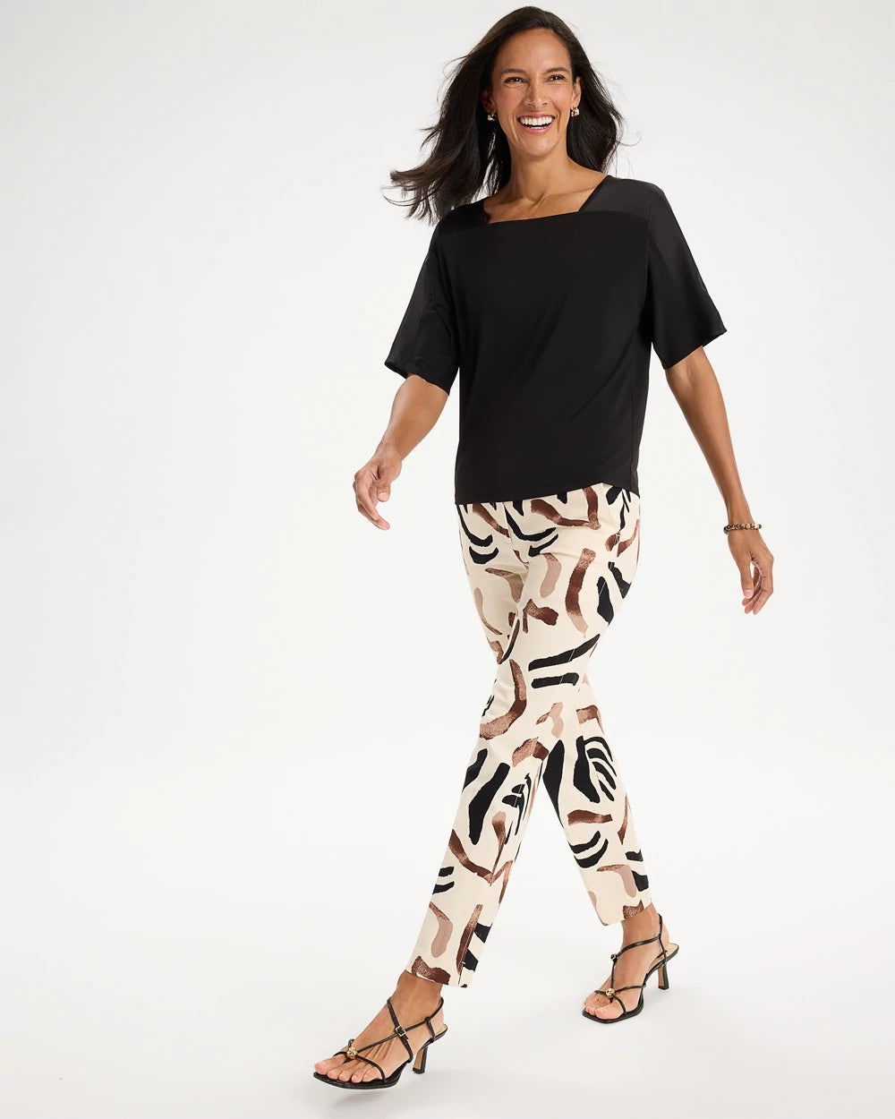 Emme Slim Island Print Straight Crop Pants - US 4268