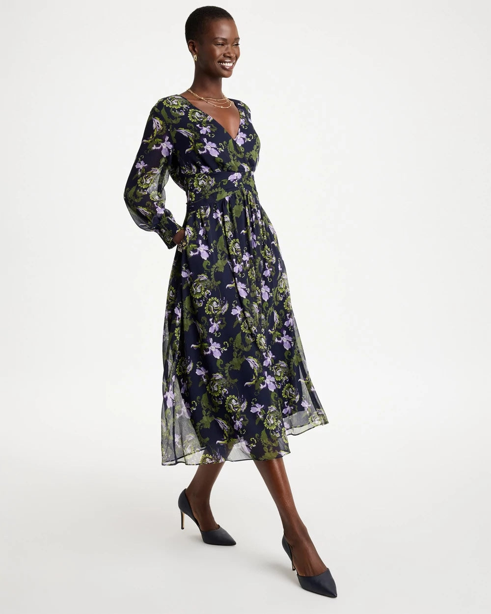 Crinkle Chiffon Surplice Maxi Dress - US 2289