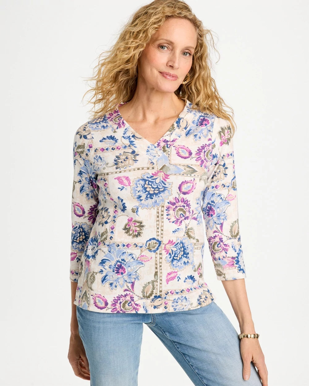 Printed V-Neck Pima Tee - US 8610