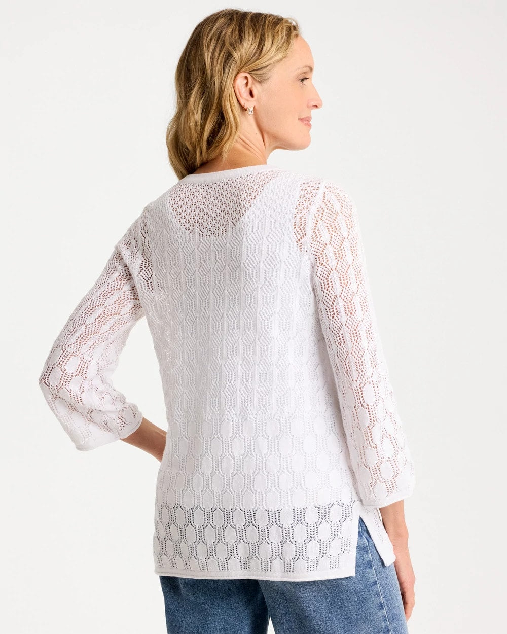Cotton-Linen Lace Notch-Neck Sweater - US 1639