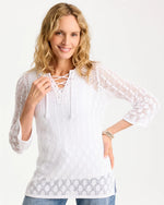 Cotton-Linen Lace Notch-Neck Sweater - US 1639