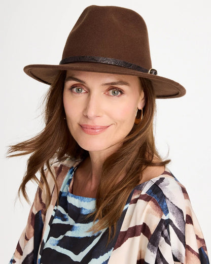 Paisley-Print-Trim Wool Felt Fedora Hat - US 4592