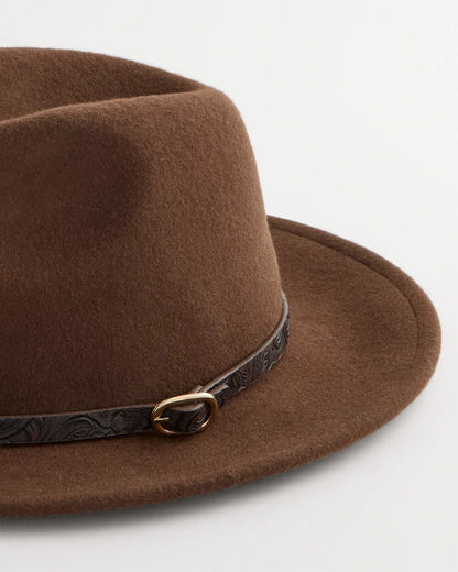 Paisley-Print-Trim Wool Felt Fedora Hat - US 4592