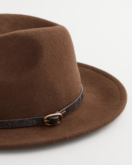 Paisley-Print-Trim Wool Felt Fedora Hat - US 4592