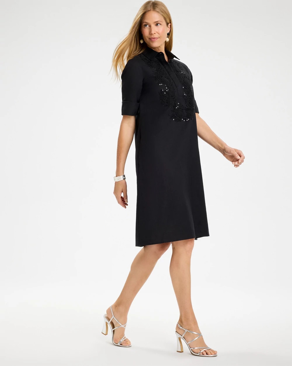 Embellished Linen Popover Dress - US 3762