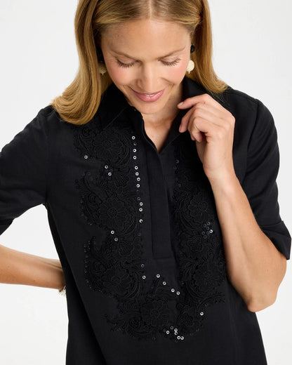 Embellished Linen Popover Dress - US 3762