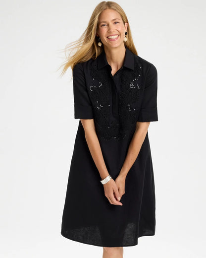Embellished Linen Popover Dress - US 3762